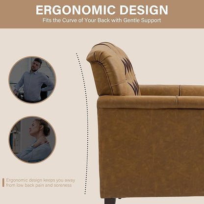 Lumibee Faux Leather Accent Chairs Set of 2, Contemporary Armchairs with Nailhead Trims & Wood Legs for Living Room, Upholstered Comfy Arm Chairs for Office,Bedroom-Camel