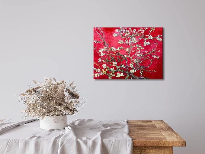 Wieco Art Red Almond Blossom Tree Vincent Van Gogh Paintings Reproduction Canvas Prints Wall Art for Home Decor and Wall Decor Classical Flowers Pictures Artwork