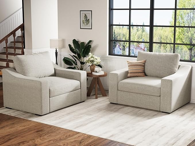 ABCASA 47" W Oversized Accent Chair Set of 2, Comfy Upholstered Sofa Chair with Large Seat and Wide Armrest, Pet-Friendly Modern Lounge Armchair for Living Room/Apartment/Bedroom, Soft Linen, Oatmeal