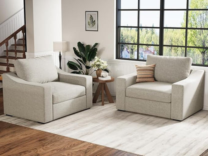 ABCASA 47" W Oversized Accent Chair Set of 2, Comfy Upholstered Sofa Chair with Large Seat and Wide Armrest, Pet-Friendly Modern Lounge Armchair for Living Room/Apartment/Bedroom, Soft Linen, Oatmeal