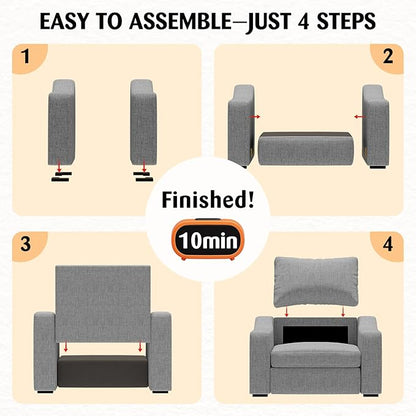 ELUCHANG 47" W Oversized Accent Chair Set of 2, Linen Fabric Modern Chair, Washable Covers, Comfy Upholstered Large Reading Armchair for Living Room, Bedroom, Office, Dark Grey