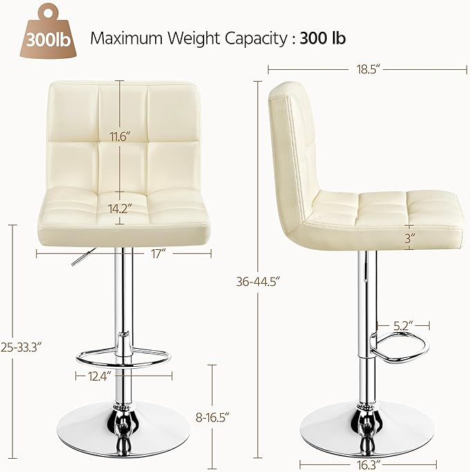 Yaheetech Bar Stools Set of 4, PU Leather Swivel Barstools, Height Adjustable Counter Chairs, Modern Stools with Back for Bar Kitchen Island Dining Room, 4pcs, Beige