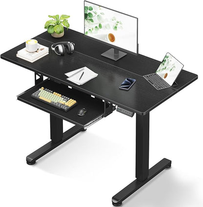 Casaottima Electric Standing Desk with Keyboard Tray, 40 Inch Height Adjustable, Sit Stand Table, Writing Computer Desk for Home, Office, Workstation, Black