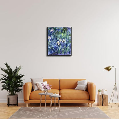 Wieco Art Framed Canvas Prints Wall Art Irises by Claude Monet Oil Paintings Reproduction Landscape Pictures Artwork on Canvas Wall Art for Living Room Decorations and Wall Decor