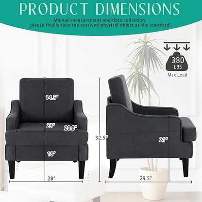 Modern Accent Chairs Set of 2 Upholstered Reading Chair for Bedroom with Side Pockets Comfy Living Room Chairs Living Room Armchair for Office, Apartment (Charcoal)
