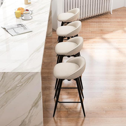 COSTWAY Bar Stools Set of 4, 25" Upholstered Counter Height 360° Swivel Bar Stools w/Backrest & Footrest, Heavy-Duty Metal Frame Armless Breakfast Chairs for Kitchen, Living Room (Set of 4,Beige)