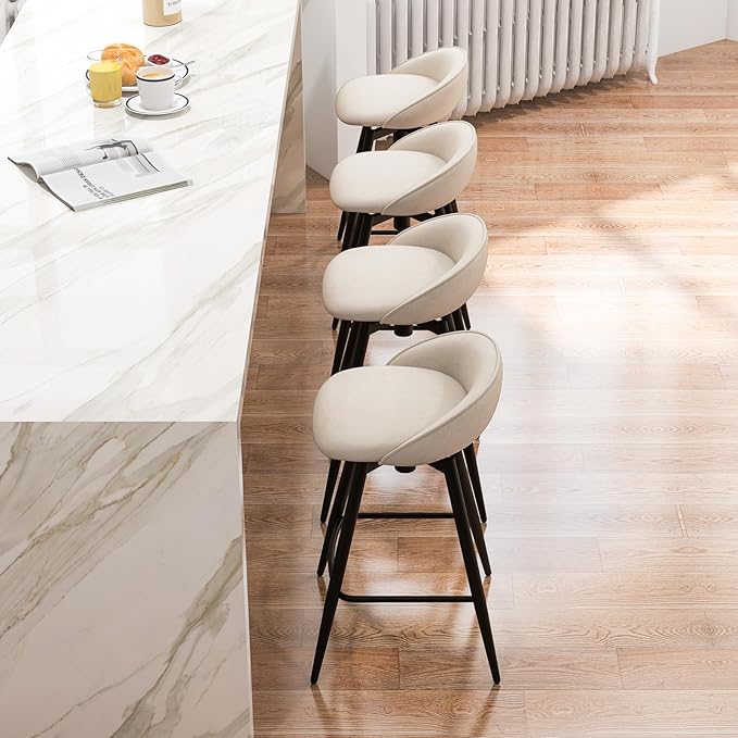 COSTWAY Bar Stools Set of 2, 25" Upholstered Counter Height 360° Swivel Bar Stools w/Backrest & Footrest, Heavy-Duty Metal Frame Armless Breakfast Chairs for Kitchen, Living Room (Set of 2,Beige)
