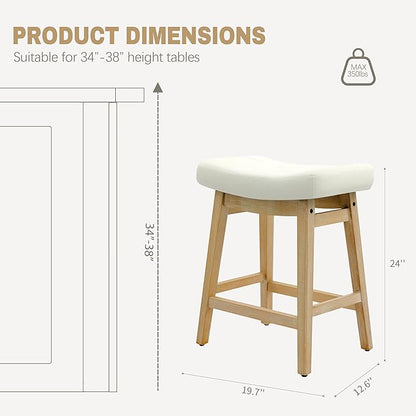 Counter Height Bar Stools Set of 4 for Kitchen Island Modern Barstools with Upholstered Faux Leather Backless Seat and Solid Wood Legs, 24 inch Farmhouse Bar Chairs, White