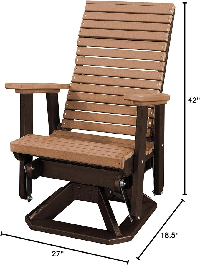 DutchCrafters Modern Horizontal Slat High Back Poly Adirondack Swivel Glider Outdoor Patio Chair (Tudor Brown & Cedar)