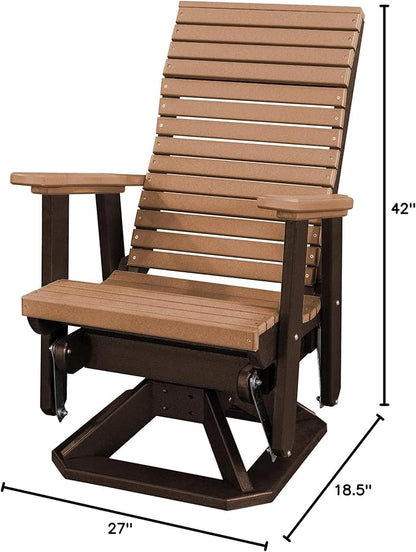 DutchCrafters Modern Horizontal Slat High Back Poly Adirondack Swivel Glider Outdoor Patio Chair (Tudor Brown & Cedar)