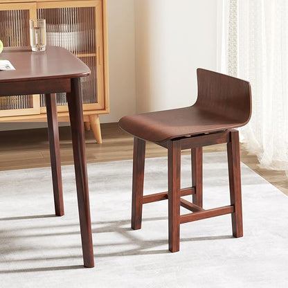 COSTWAY Swivel Solid Wood Dining Stools Set of 4, 19-inch Counter Height Chairs with Low Back, Footrest, Farmhouse Wooden Armless barstools for Kitchen Island, Dining Room, Cafe, Breakfast, Walnut