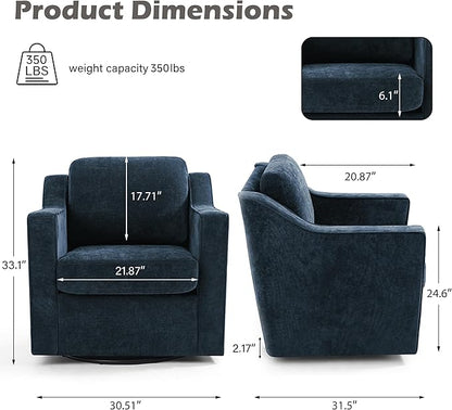 UIXE Swivel Accent Chair Set of 2, Chenille Upholstered Arm Chair for Living Room, Modern Club Armchair Comfy Single Sofa Bedroom Reading Seat with Lumbar Pillow - Navy Blue