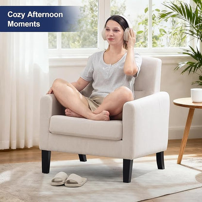 Accent Chair, Mid Century Modern Living Room Chairs Comfy Reading Chair with Upholstered Cushion Relax Armchair for Bedroom Apartment,Office, Begie