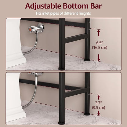 Over The Toilet Storage Cabinet - Bathroom Shelves Above Toilet Freestanding Organizer Shelf with Doors Narrow Floor Stand Rack Farmhouse Wood 71" Tall, Rustic Brown