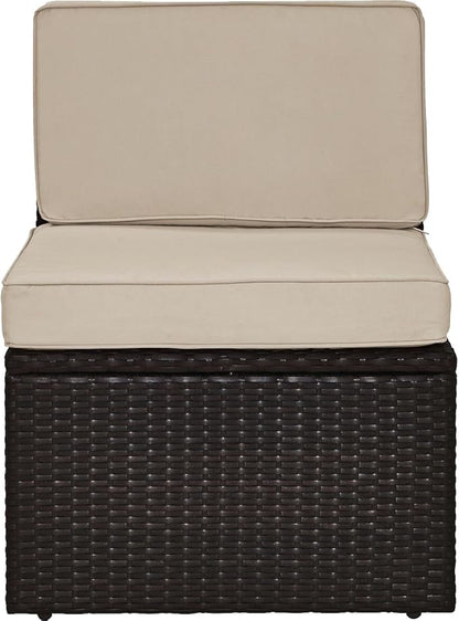 Crosley Furniture Palm Harbor Armless Outdoor Sectional Chair, Wicker Patio Chairs for Porch, Deck, Backyard, Brown with Sand Cushions
