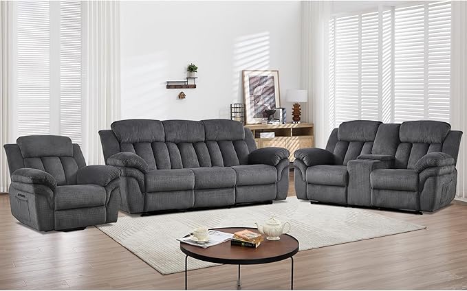 CANMOV Recliner Sofa Set, Oversize Power Lift Recliner Chair, Manual Loveseat and 3-Seat Sofa with Overstuffed Armrest for Living Room,Bedroom Furniture,Office,1+2+3 Seat Grey