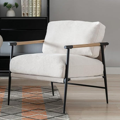 HEAH-YO Modern Accent Chair Set of 1, Upholstered Chenille Fabric Living Room Chair with Backrest, Comfy Armchair Side Chair for Bedroom, Beige