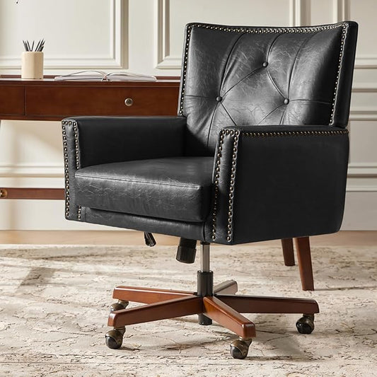 HULALA HOME Modern Home Office Chair with Tilt Lock & Metal Base, Desk Chair with 360° Swivel & Tilt Function, Height Adjustable, Wide Seat Computer Task Chair with Wheels & Padded Cushion, Black