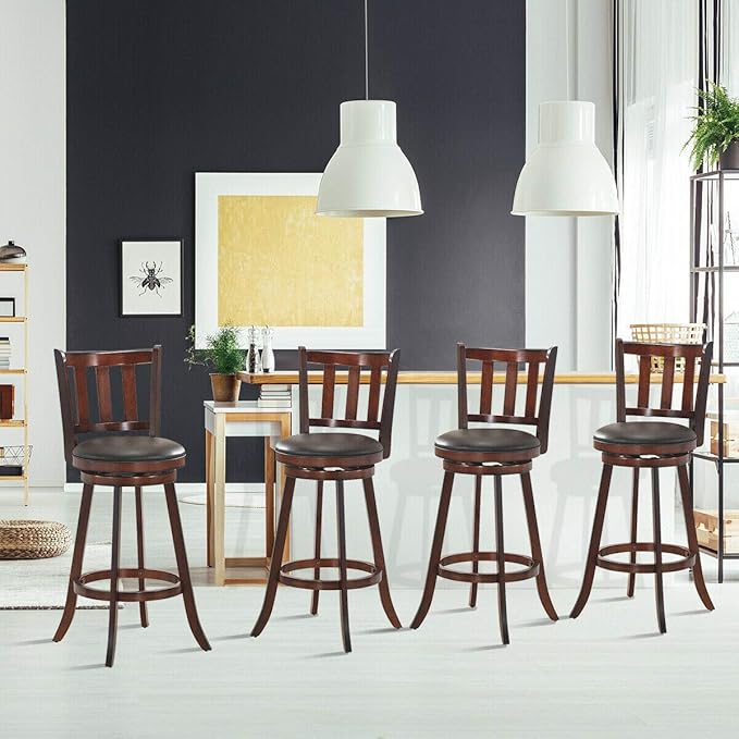 COSTWAY Bar Stools Set of 4, Counter Height Dining Chair, Fabric Upholstered 360 Degree Swivel, PVC Cushioned Seat, Perfect for Dining and Living Room (Height 29.5''-Set of 4)