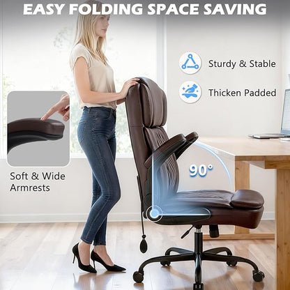400lbs Executive Office Chair with Flip up Arm,Ergonomic Big and Tall Computer Desk Chairs,Breathable PU Leather Chair with Adjustable Lumbar Support,High Back Ofiice Chair with Pocket Spring Cushion