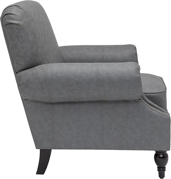 Accent Chair,22.4" Seat Depth Armchair with Roll Arms,36.6W*34.3D*34.6H Living Room Chair,Wood Legs,Set of 2,Faux Leather in Gray