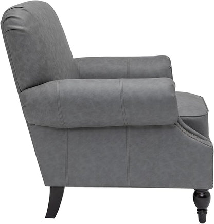 Accent Chair,22.4" Seat Depth Armchair with Roll Arms,36.6W*34.3D*34.6H Living Room Chair,Wood Legs,Set of 1,Faux Leather in Gray
