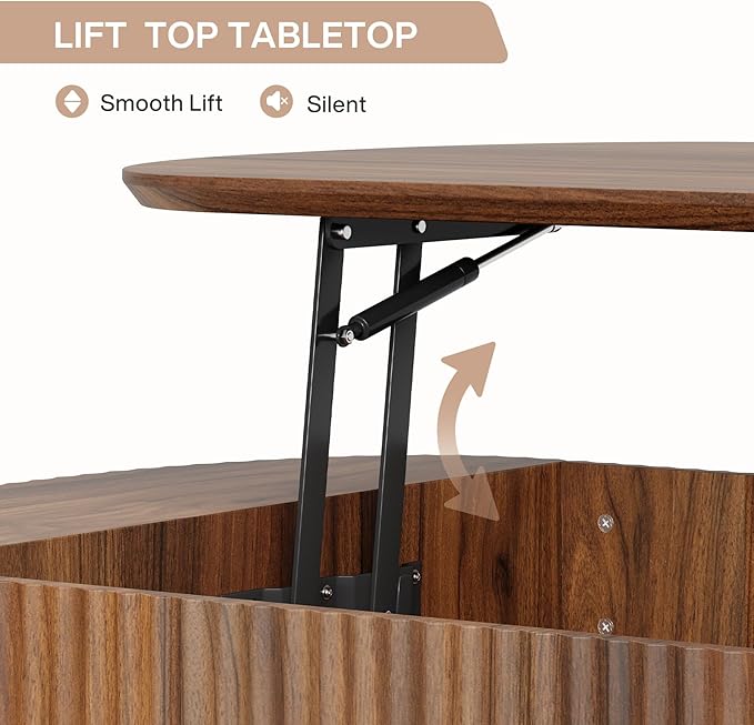 Tribesigns 47-Inch Oval Lift Top Coffee Table with Storage Shelf for Living Room, Rustic Lift Up Tabletop Mid Century Center Tables with Hidden Compartment, Rustic Brown