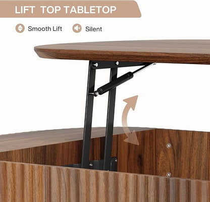 Tribesigns 47-Inch Oval Lift Top Coffee Table with Storage Shelf for Living Room, Rustic Lift Up Tabletop Mid Century Center Tables with Hidden Compartment, Rustic Brown