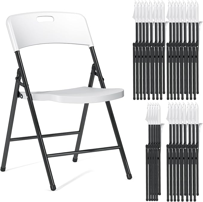 30 Pack Folding Chairs, 700lbs Capacity Heavy Duty Folding Chair with Reinfoced Steel Frame for Indoor/Outdoor Use, White Plastic Foldable Chairs for Party, Patio, Meeting, Wedding and School