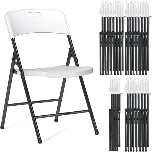 30 Pack Folding Chairs, 700lbs Capacity Heavy Duty Folding Chair with Reinfoced Steel Frame for Indoor/Outdoor Use, White Plastic Foldable Chairs for Party, Patio, Meeting, Wedding and School