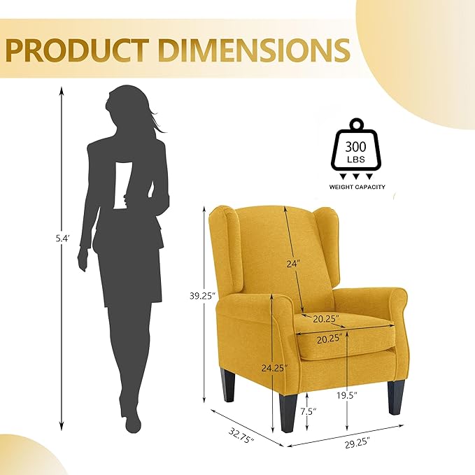 Accent Chair for Living Room Set of 2, High Back Reading Armchairs with Removable Seat Cushion, Mid-Century Single Couch in Fabric, Modern Ergonomic Wingback Chair for Bedroom,Club, Balcony