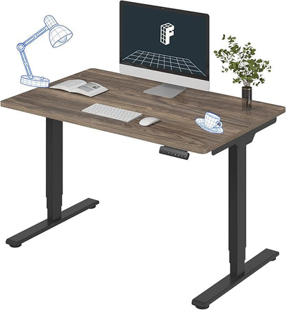 FLEXISPOT E6 3 Stages Dual Motor Electric Standing Desk 48x30 Inch Whole-Piece Board Height Adjustable Electric Sit Stand Desk(Black Frame + Brown Wood Grain Desktop, 2 Packages)
