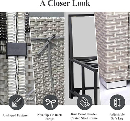 12-Piece Patio Furniture Set, Outdoor Extra Wide Armrest Modular Patio Sofa, Dual-Strand Rattan Wicker, Rust-Resistant Frame, Backyard High Back, Large Seat Furniture for Porch Garden Balcony, Grey