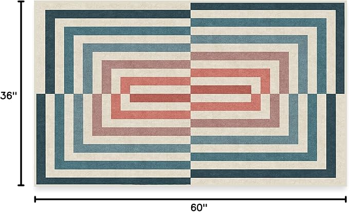 RUGGABLE x Jonathan Adler Washable Modern Area Rug – Op Art Teal 3x5, Stain-Resistant, Non-Slip – Small Machine Washable Rugs for Living Room, Bedroom, Hallway, Entryway & Office–with Standard Pad
