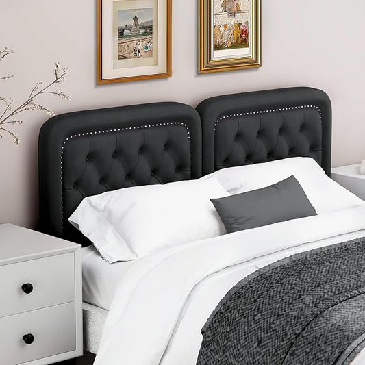Tufted Upholstered Headboard King Size, Button Adjustable Height King Head Board Only, Sturdy and Durable Solid Wood with Nailhead Trim Headboards, Ideal for Bedroom, Dorm, Guest Room,Black
