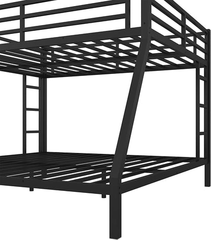 Bellemave Queen Over King Bunk Bed for Adults, Queen Over King Bunk Beds Frame with 2 Side Ladder and Full Length Guardrail, Easy Assemble Bunkbeds, Noise Reduced, Mattress Not Included, Black