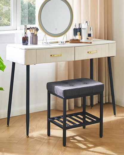IBUYKE Rectangular Makeup Stool with Adjustable Feet and Storage Space, Footrest Chair, Linen Seat Vanity Stool, Multi-Use as Small Side Table or Ottoman, for Bedroom, Dark Gray WBD017G
