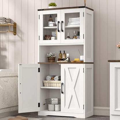 Bathroom Storage Cabinet with Adjustable Shelves, Farmhouse Kitchen Pantry, Rustic Style Cabinet