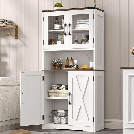 Bathroom Storage Cabinet with Adjustable Shelves, Farmhouse Kitchen Pantry, Rustic Style Cabinet