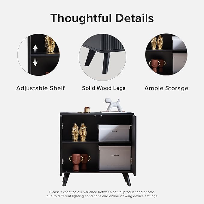 Modern Sideboard Buffet Cabinet Console Table, Accent Storage Cabinets Credenza Buffer Cabinet with 4 Fluted Doors for Kitchen Dining Living Room Entryway(Black)