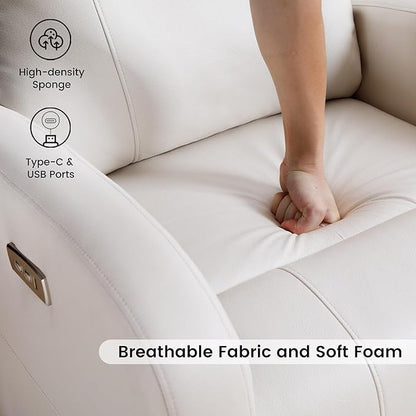 Power Swivel Rocker Recliner, Faux Leather Rocking Recliner Chair with USB Port, Swivel Glider Reclining Chair Nursery Recliners for Living Room, Beige