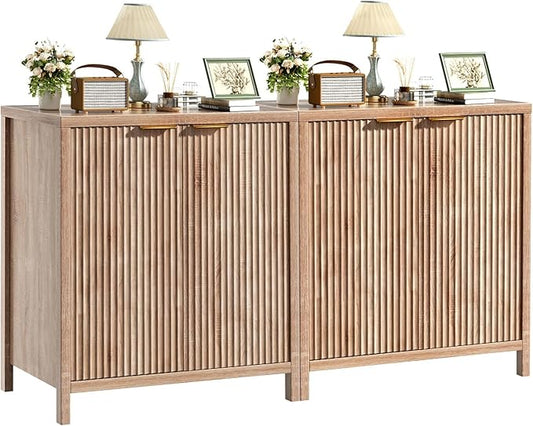 Sideboard Buffet Cabinet Set of 2, 31" Storage Cabinet with 2 Doors and Adjustable Shelves, Sideboard Console for Dinning Room, Kitchen and Living Room - Oak