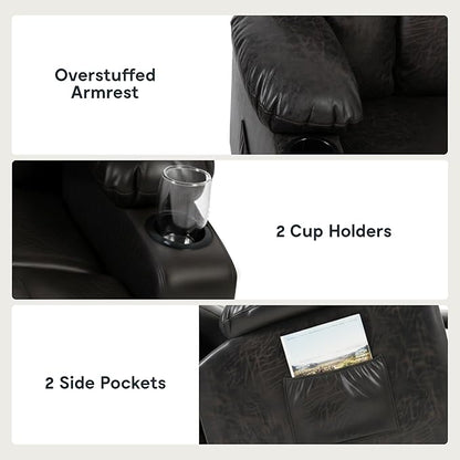 FLEXISPOT XL31-L Power Lift Recliner Chair for Elderly, Electric Lift Chair with Massage & Heat, PU Leather Reclining Sofa with Cup Holders, Side Pockets for Living Room Bedroom(Large Size, Charcoal)