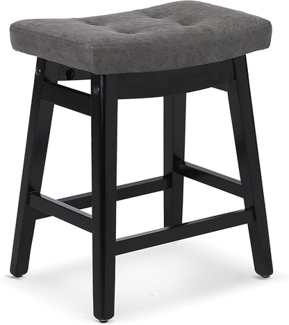 Counter Height Bar Stool Kitchen Counter Modern Backless Barstool with Upholstered Faux Leather Seat and Solid Wood Leg Farmhouse 24 inch Bar Chair, Grey + Black, 1pc