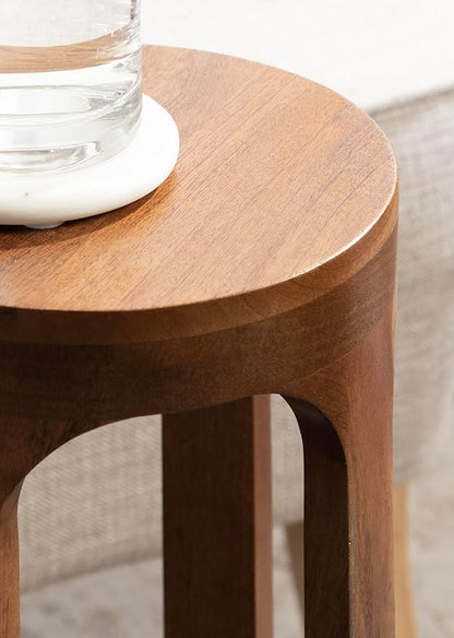 Kate and Laurel Dahl Wooden Round Drink Table; 8 x 23; Walnut Brown; Mid-Century Modern Circle Wood Accent Pedestal Table for Living Room Plant Stand or Small Bedroom Nightstand