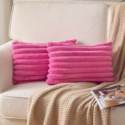 DEELAND Pack of 2,Double-Sided Faux Fur Plush Decorative Throw Pillow Covers Fuzzy Striped Soft Pillowcase Cushion Covers for Sofa Couch Bedroom
