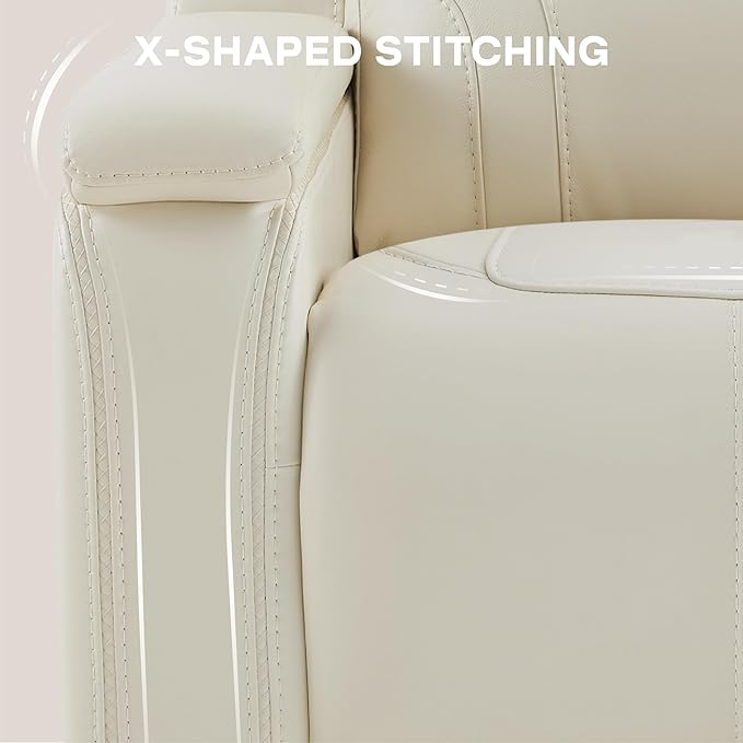 Watson & Whitely Genuine Leather Electric Recliner Chairs for Adults, Lay Flat Recliner with Power Headrest & Chargers for Living Room, Cream
