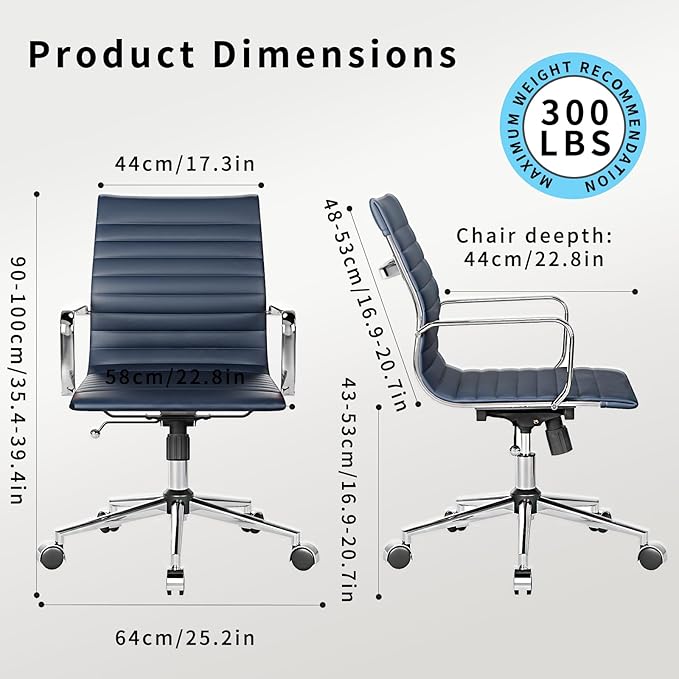 Office Chair Swivel Seat with Armrests and Wheels Comfortable Adjustable Gaming Seat for Adults Heavy Duty Work Chair for Home Office ，Navy, 22.83in Seat