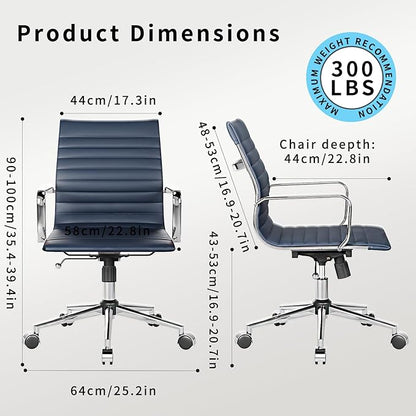 Office Chair Swivel Seat with Armrests and Wheels Comfortable Adjustable Gaming Seat for Adults Heavy Duty Work Chair for Home Office ，Navy, 22.83in Seat