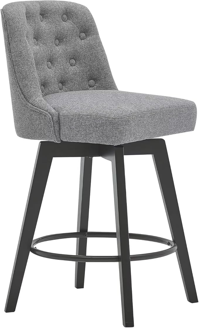 MINCETA Bar Stools Set of 2, 26 Inch Upholstered Barstools with Low Tufted Back and Footrest, Swivel Counter Height Barstools for Kitchen Island Home Bar Performance Fabric Gray